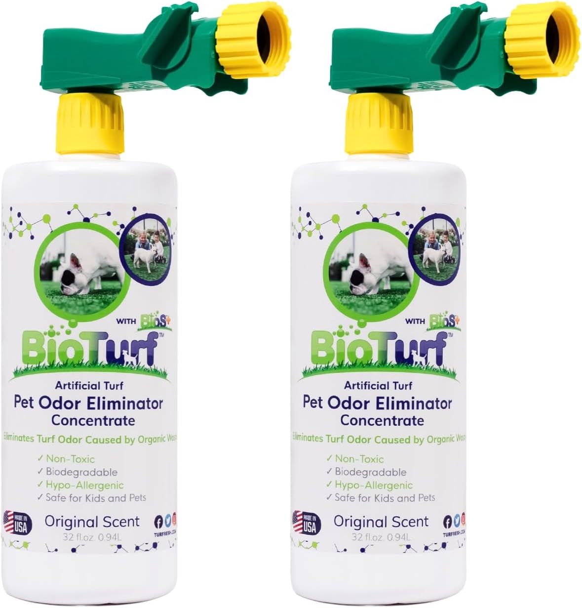 BioTurf BioS+ Odor Eliminator Concentrate, 32 oz 2-Pack with BioSiphon Sprayer